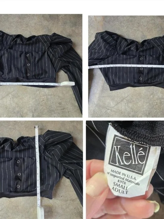 Vintage Black Pinstripe Crop Top & Wide-Leg Pant Set Xxs Xs - Picture 6 of 16